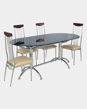 Picture of Restaurant Steel Wood Top Dining Chair And Glass Top Table Set