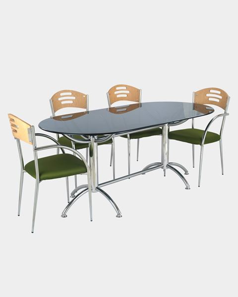 Picture of Restaurant SS Back Wood Dining Chair And Glass Top Table Set