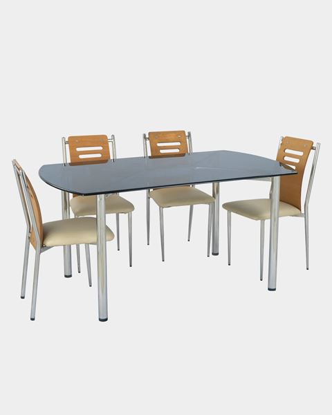 Picture of Restaurant SS Back Wood Dining Chair And Glass Top Table Set