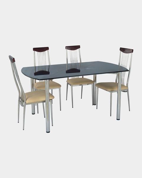 Picture of Restaurant Steel Wood Top Dining Chair And Glass Top Table Set