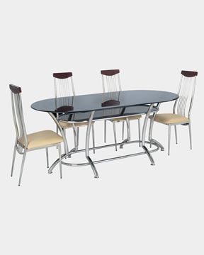 Picture of Restaurant Steel Wood Top Dining Chair And Glass Top Table Set