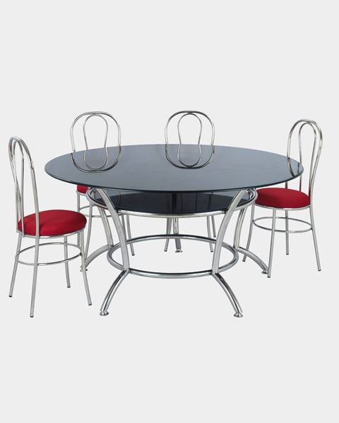 Picture of Round Glass Top Dining Table and 4 Rexin Dining Chairs