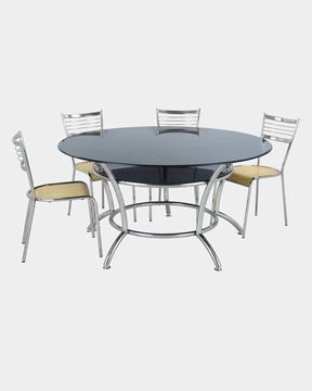 Picture of Round Glass Top Dining Table and 4 Wooden seat Dining Chairs