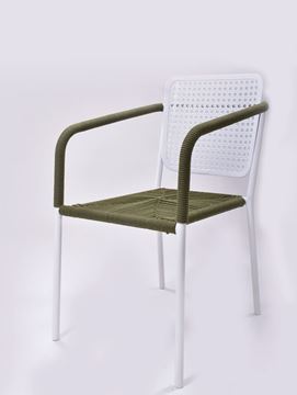 Picture of Outdoor Stacking Chair White Aluminum Frame with Green Rope Seat