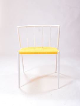 Picture of Outdoor Stacking Chair White Aluminum Frame with Yellow Rope Seat