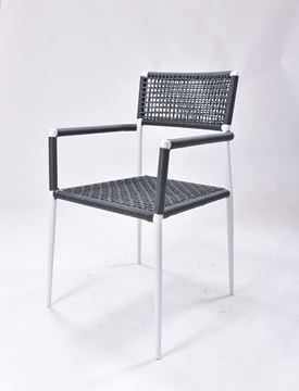 Picture of Outdoor Stacking Chair White Aluminum Frame with Grey Rope Seat & Back