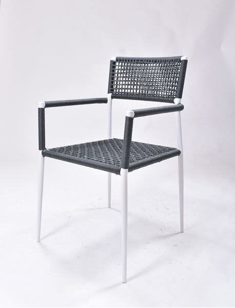 Picture of Outdoor Stacking Chair White Aluminum Frame with Grey Rope Seat & Back