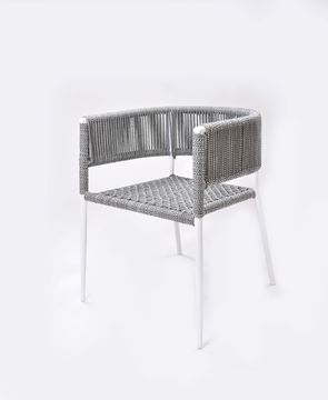 Picture of Outdoor Stacking Chair White Aluminum Frame with black and white Rope Seat & Back