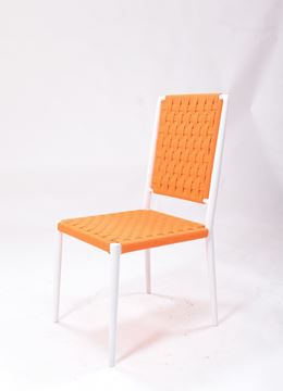 Picture of Outdoor Stacking Chair White Aluminum Frame with orange Rope Seat & Back