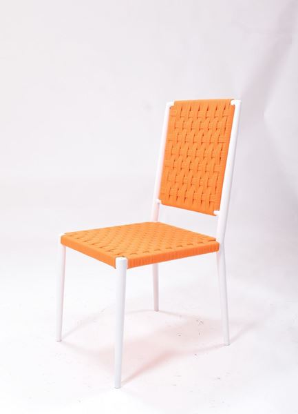 Picture of Outdoor Stacking Chair White Aluminum Frame with orange Rope Seat & Back