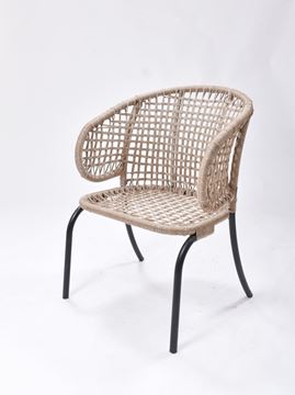 Picture of Outdoor Stacking Chair White Aluminum Frame with beige Rope Seat & Back
