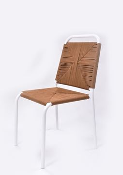 Picture of Outdoor Stacking Chair White Aluminum Frame with Brown Rope Seat & Back