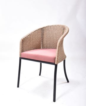Picture of Outdoor Stacking Chair Black Aluminum Frame Rope Seat &  Back with cushion Seat
