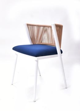Picture of Outdoor Stacking Chair White Aluminum Frame Rope Back with cushion Seat
