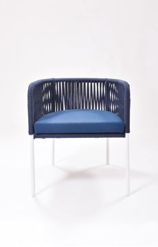 Picture of Outdoor Stacking Chair White Aluminum Frame Rope Back with cushion Seat