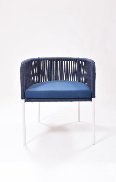 Picture of Outdoor Stacking Chair White Aluminum Frame Rope Back with cushion Seat
