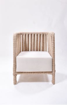 Picture of Outdoor Stacking Chair White Aluminum Frame Rope Back with cushion Seat