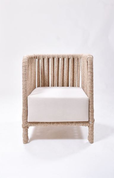 Picture of Outdoor Stacking Chair White Aluminum Frame Rope Back with cushion Seat